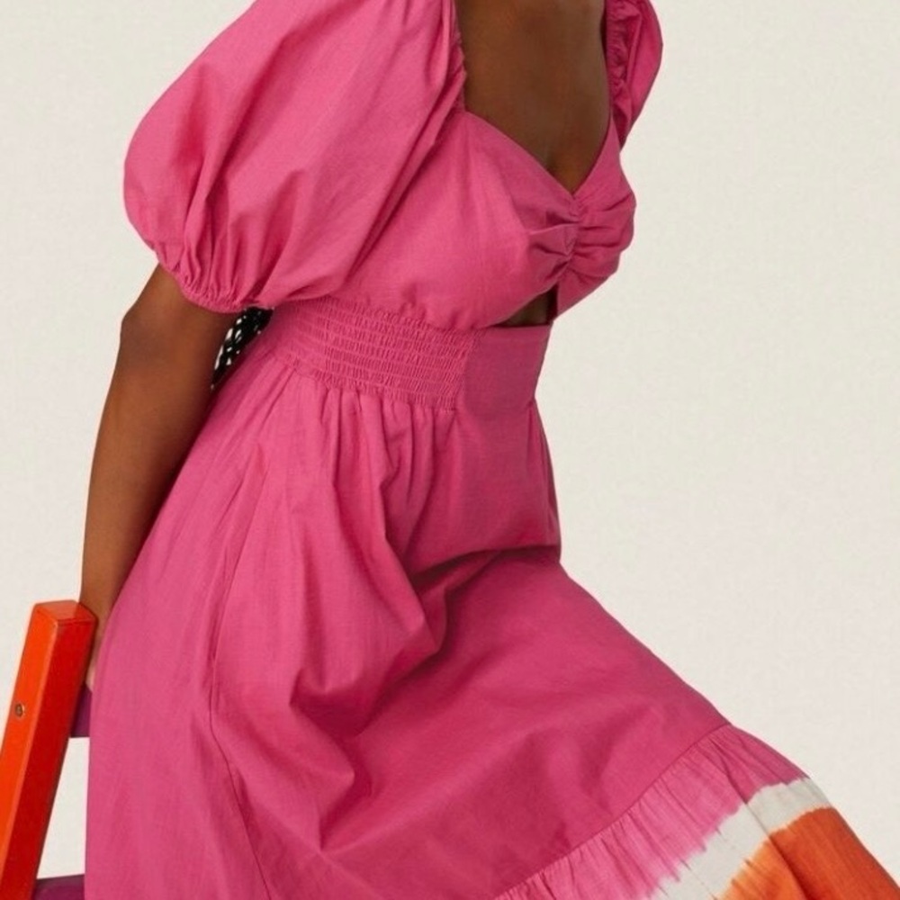 Sachin + Babi Bri Dress Size 4 NWT Fuchsia Orange Ombre 100% Cotton Midi - Picture 2 of 6